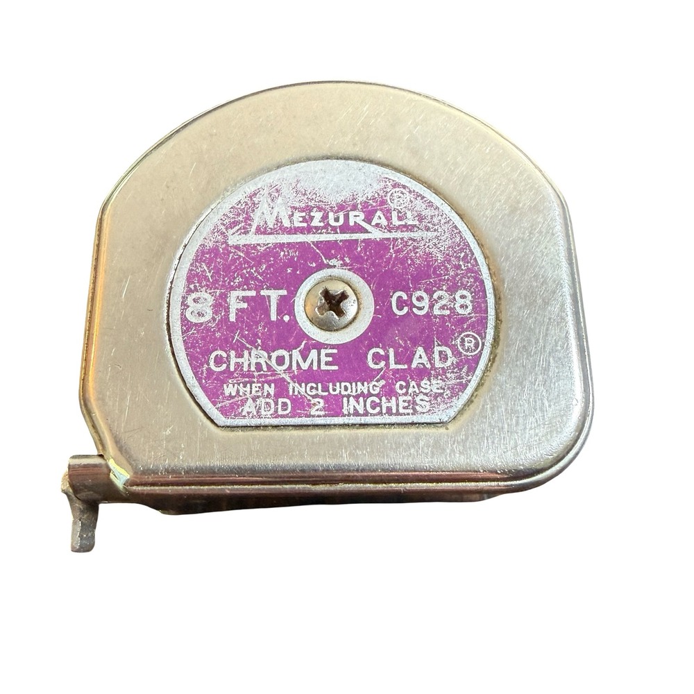 Vintage Lufkin Mezurall 8FT Tape Measure C928 Chrome Clad Made in USA Silver